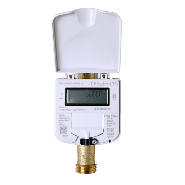 Zenner IUWS B.One ultrasonic water meter, front view with display